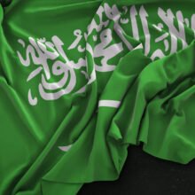 Saudi Arabia Flag Wrinkled On Dark Background 3D Render